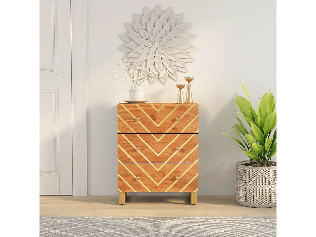 Beistellschrank Braun und Schwarz 60x33,5x75cm Massivholz Mango