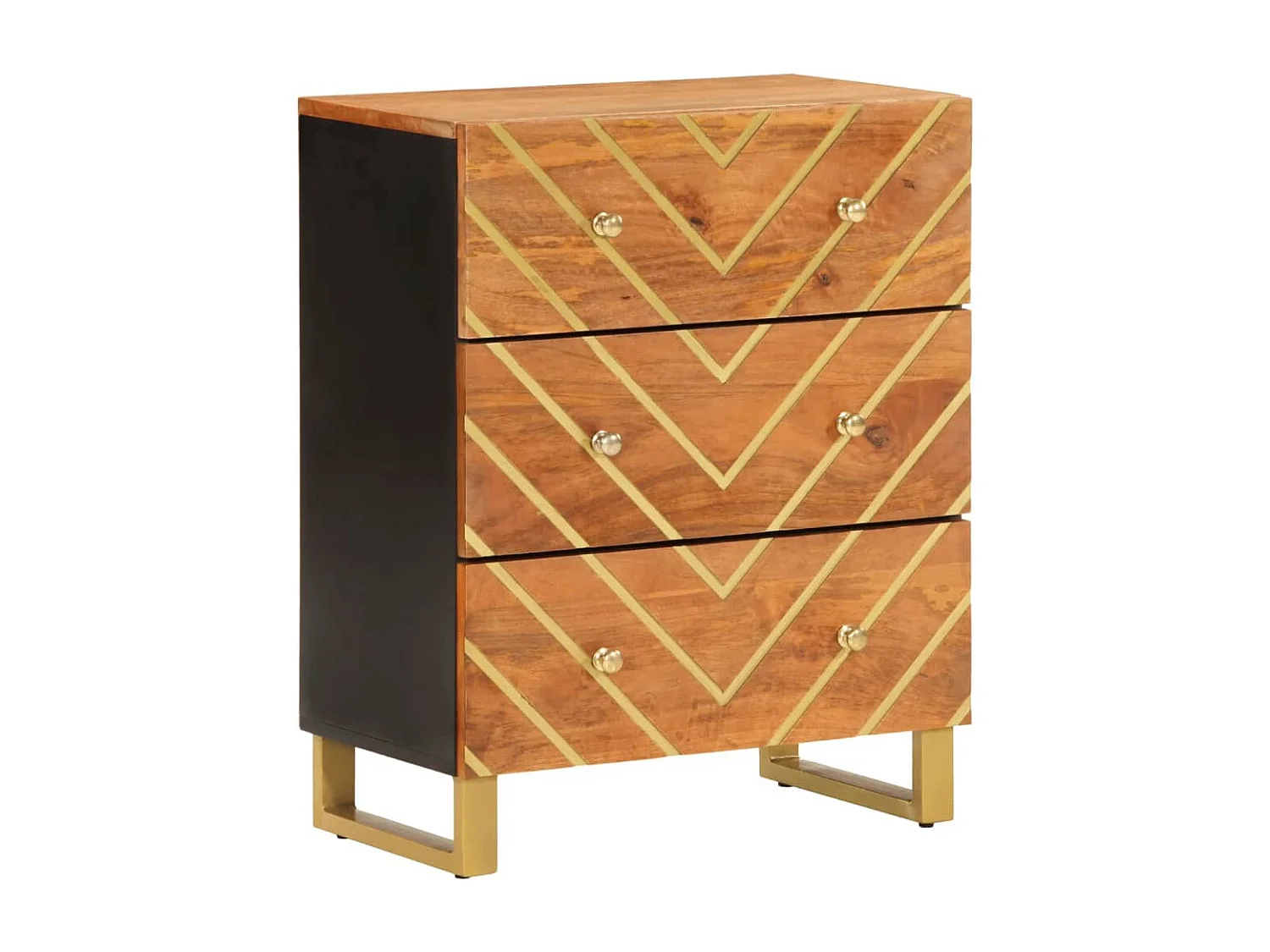 Beistellschrank Braun und Schwarz 60x33,5x75cm Massivholz Mango