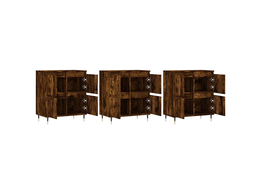 Dressoirs 3 st bewerkt hout gerookt eikenkleurig