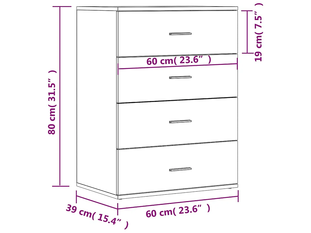 Credenze 2 pz Grigio Cemento 60x39x80 cm in Legno Multistrato