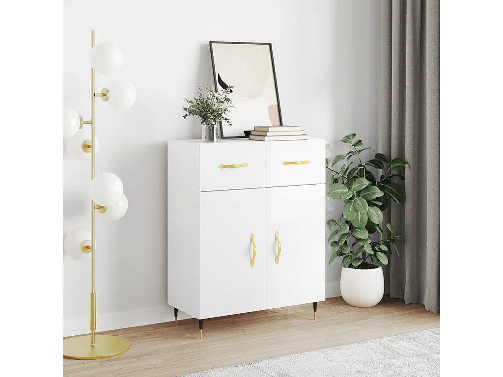 Buffet Blanc brillant 69,5x34x90 cm Bois d'ingénierie