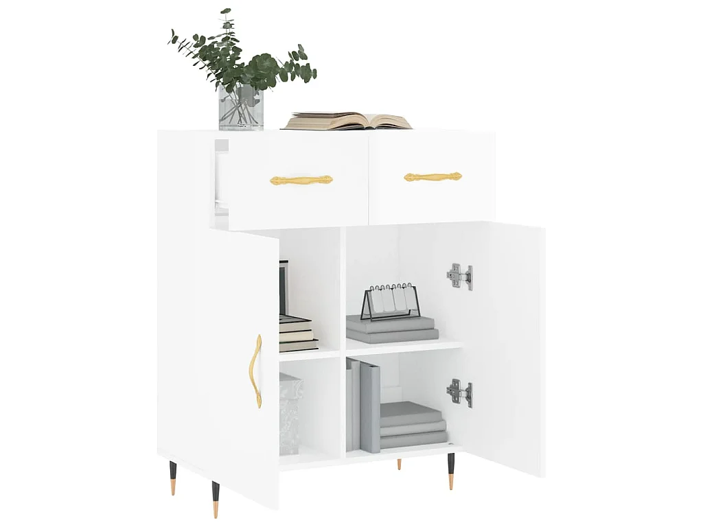 Buffet Blanc brillant 69,5x34x90 cm Bois d'ingénierie
