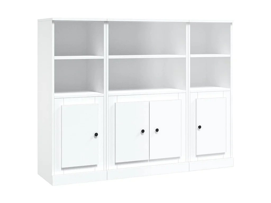 Hoge kasten 3 st bewerkt hout wit