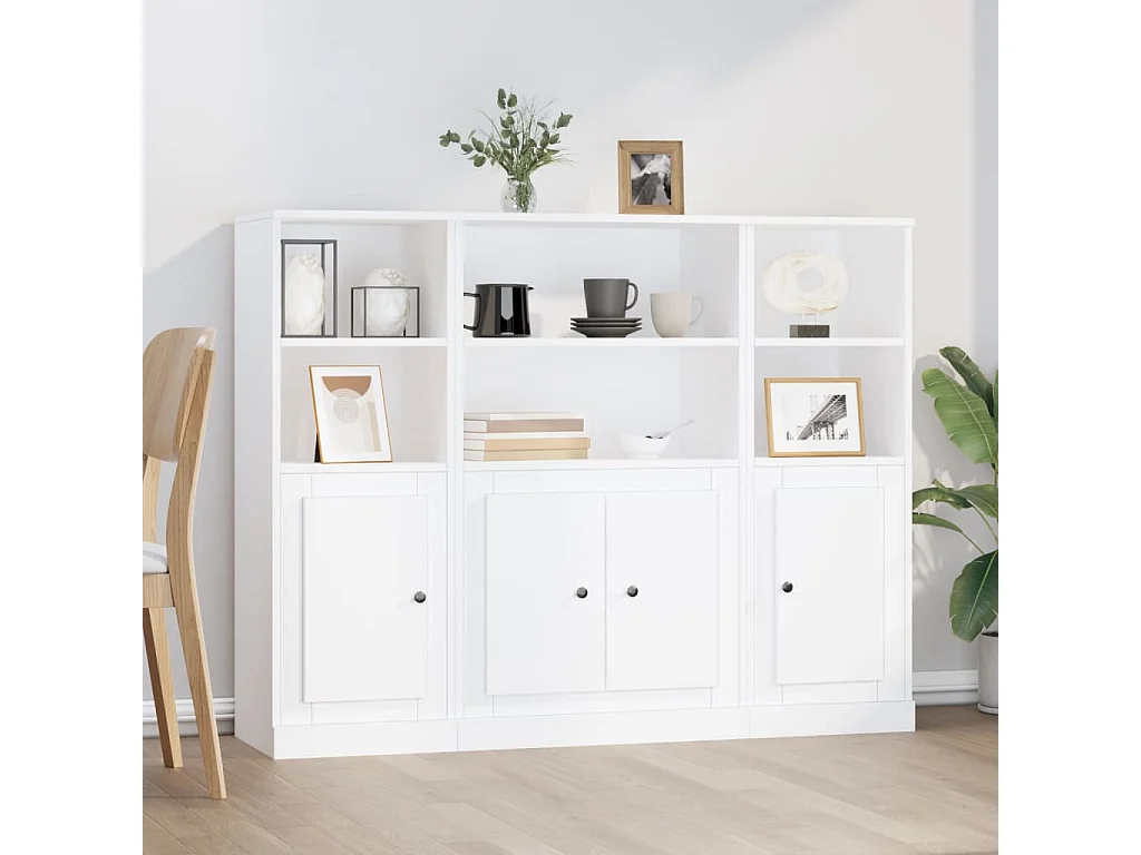 Hoge kasten 3 st bewerkt hout wit
