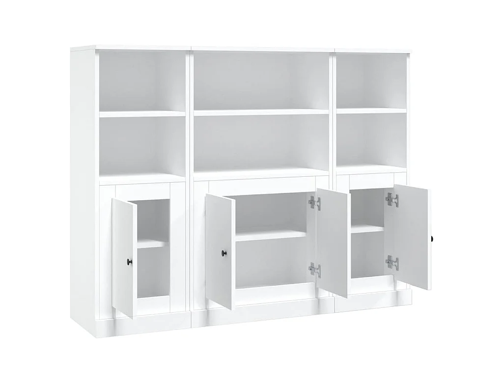 Hoge kasten 3 st bewerkt hout wit