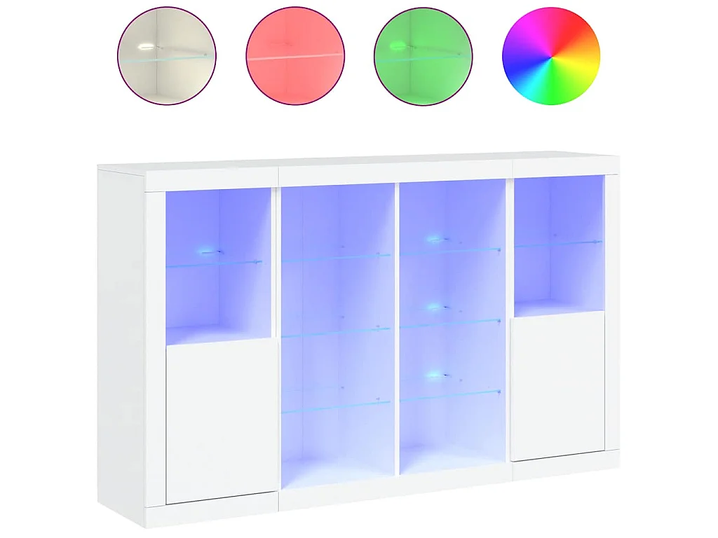 Dressoirs met LED-verlichting 3 st bewerkt hout wit