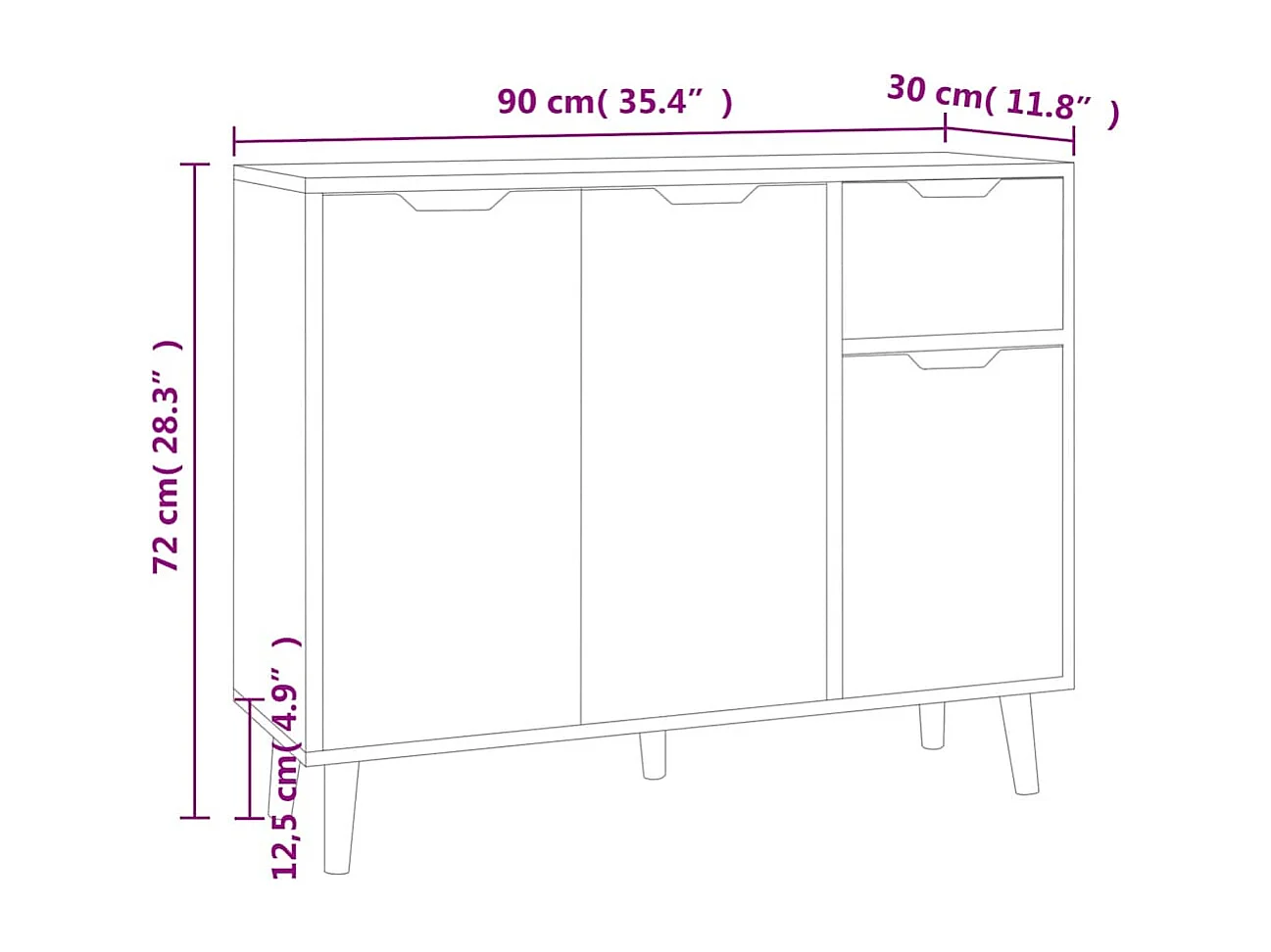 Buffet blanc et chêne sonoma 90x30x72 cm bois d'ingénierie