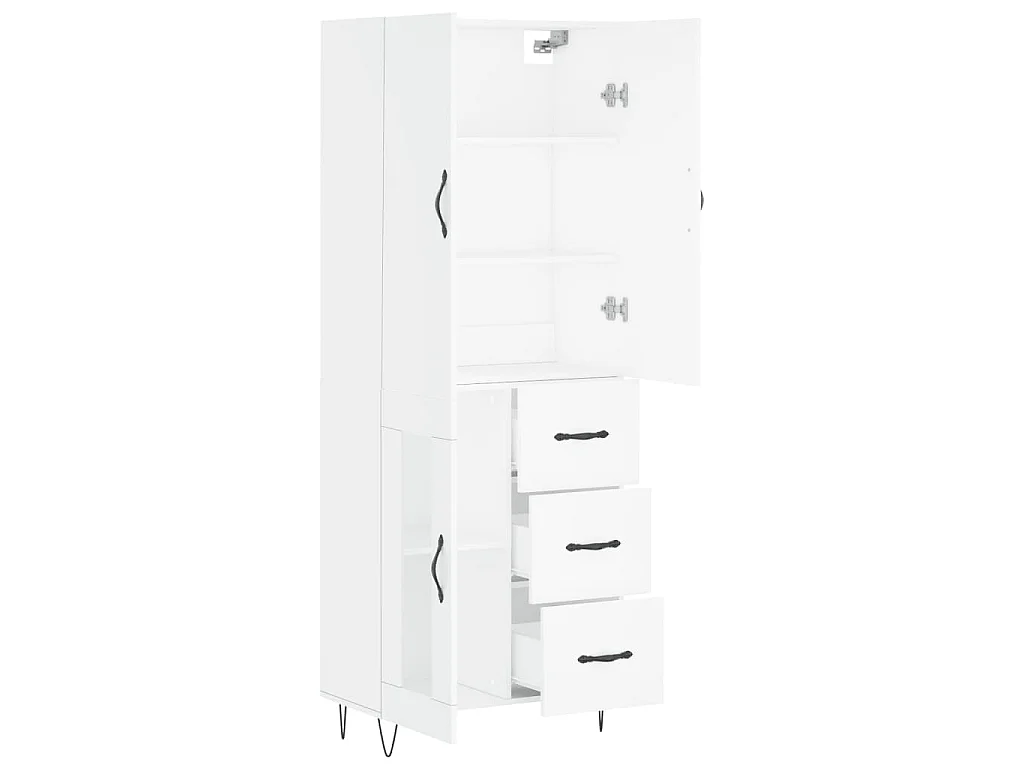 Hoge kast 69,5x34x180 cm bewerkt hout wit