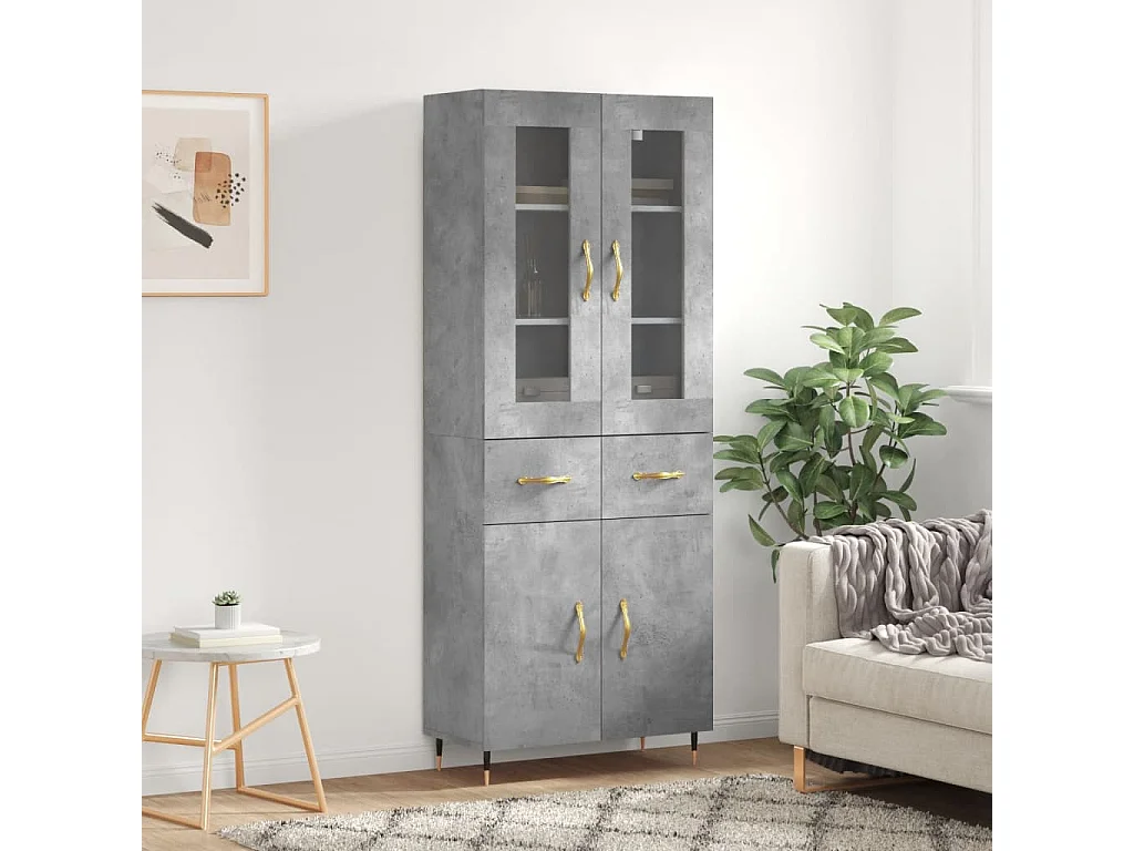 Buffet haut Gris béton 69,5x34x180 cm Bois d'ingénierie