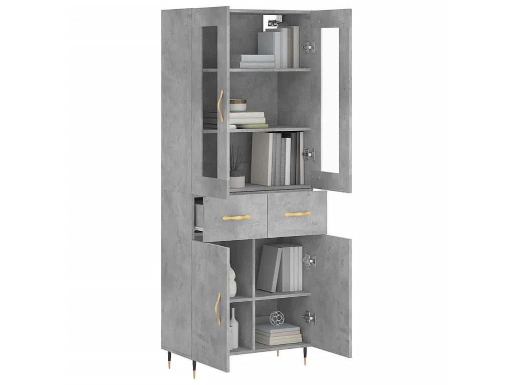 Buffet haut Gris béton 69,5x34x180 cm Bois d'ingénierie
