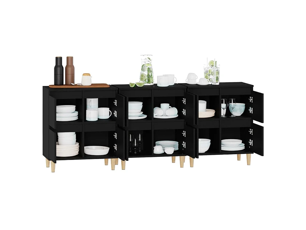 Buffets 3 pcs noir 60x35x70 cm bois d'ingénierie