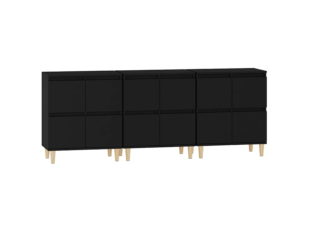 Buffets 3 pcs noir 60x35x70 cm bois d'ingénierie