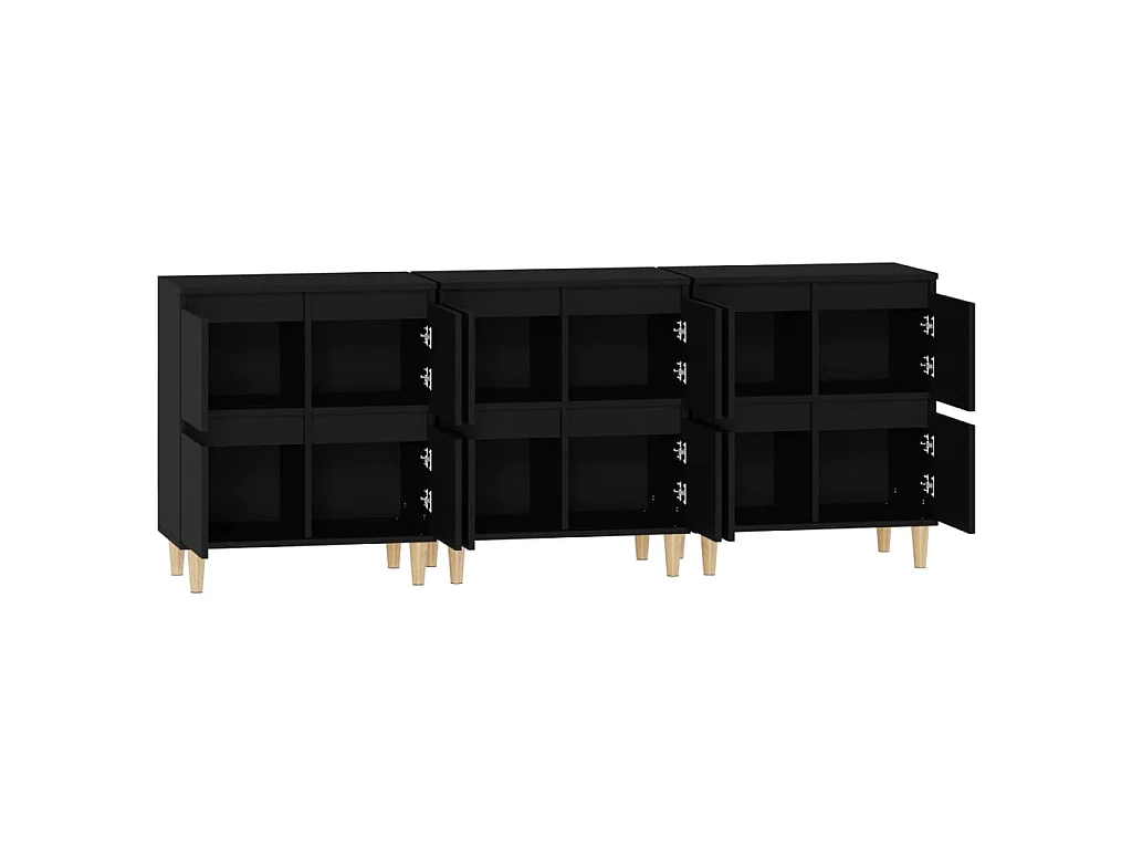 Buffets 3 pcs noir 60x35x70 cm bois d'ingénierie