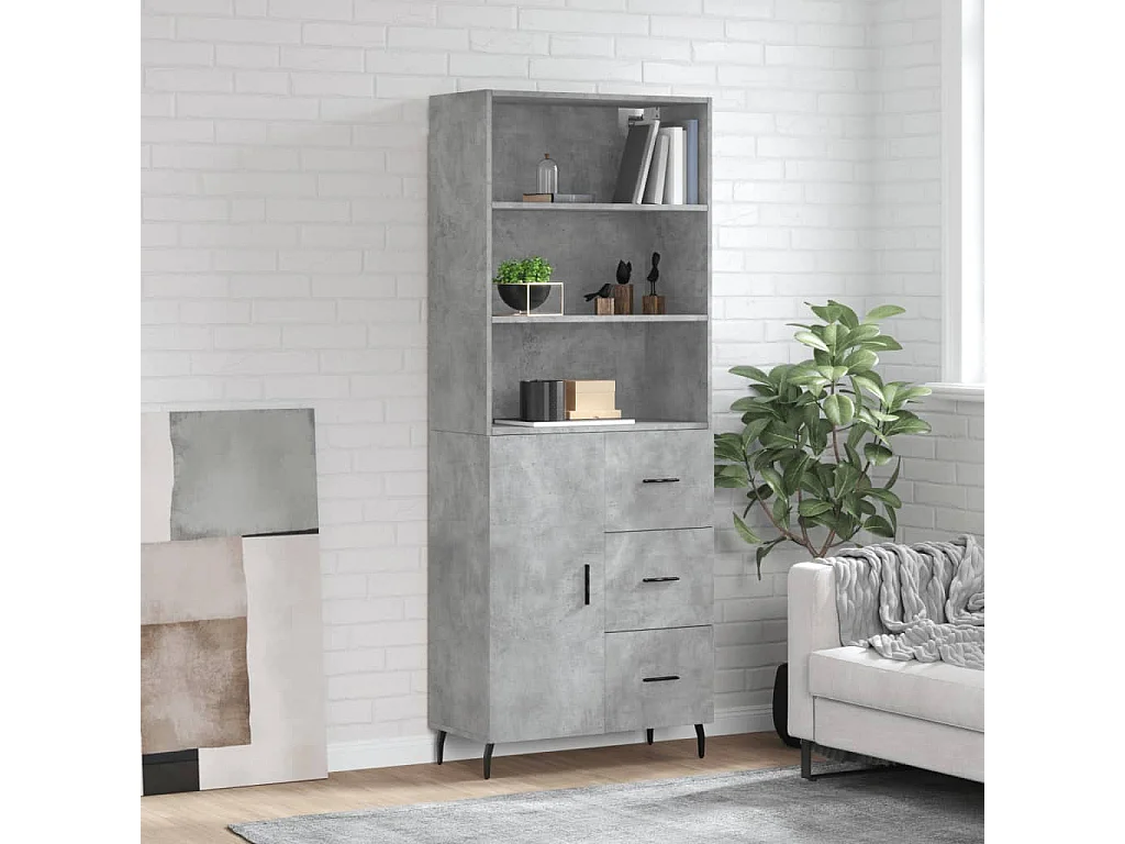 Buffet haut Gris béton 69,5x34x180 cm Bois d'ingénierie