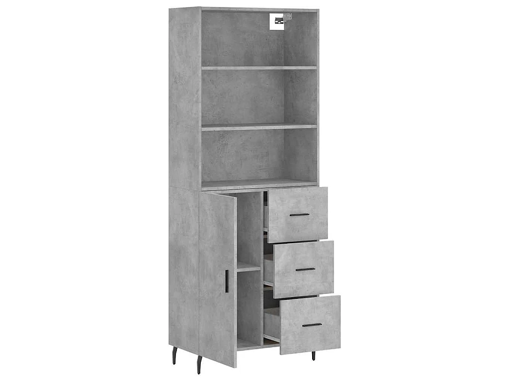 Buffet haut Gris béton 69,5x34x180 cm Bois d'ingénierie