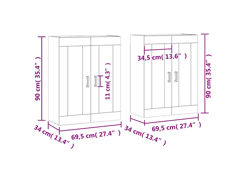 Hangkasten 2 st bewerkt hout wit