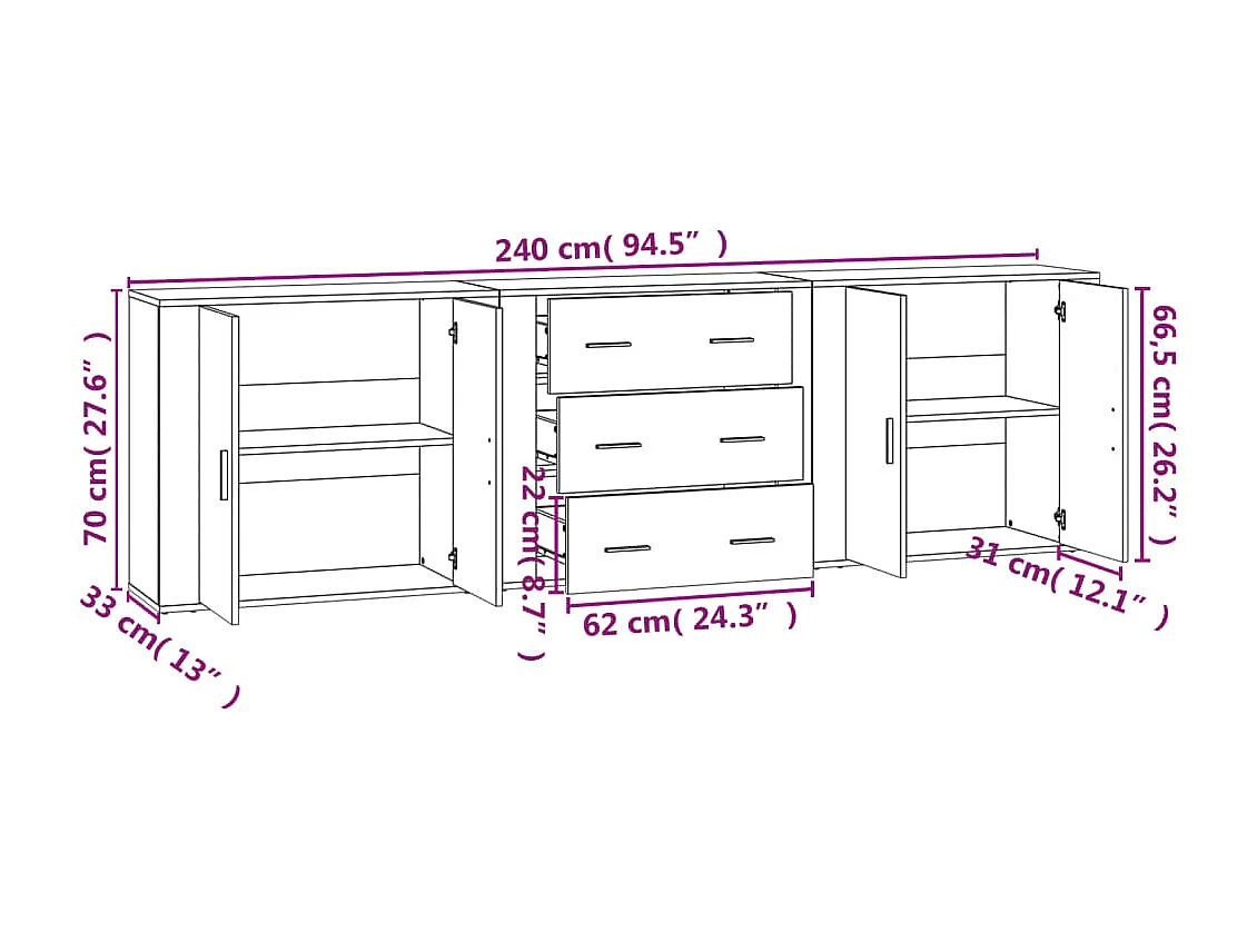 Buffets 3 pcs Chêne fumé Bois d'ingénierie