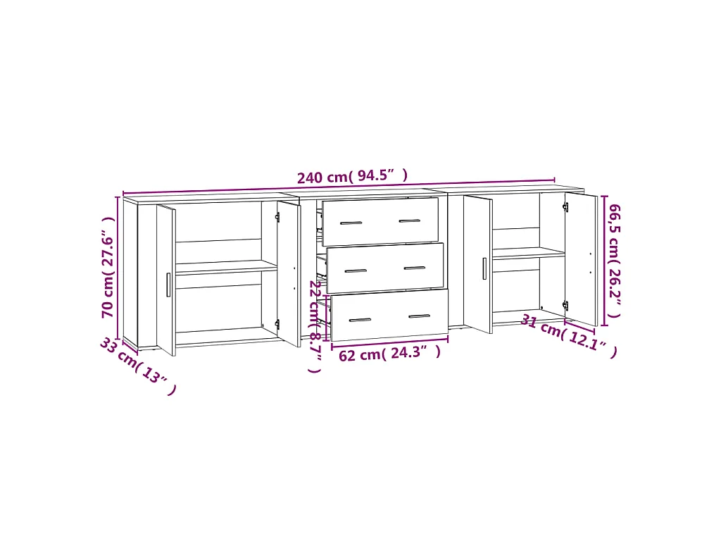 Sideboards 3 Stk. Räuchereiche Holzwerkstoff