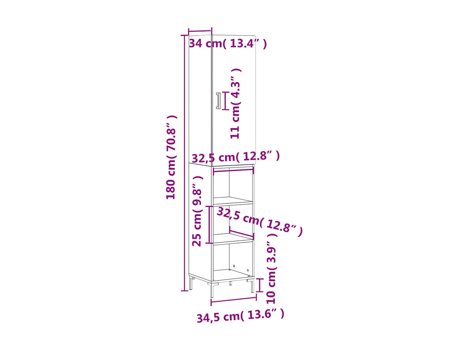 Highboard Weiß 34,5x34x180 cm Holzwerkstoff