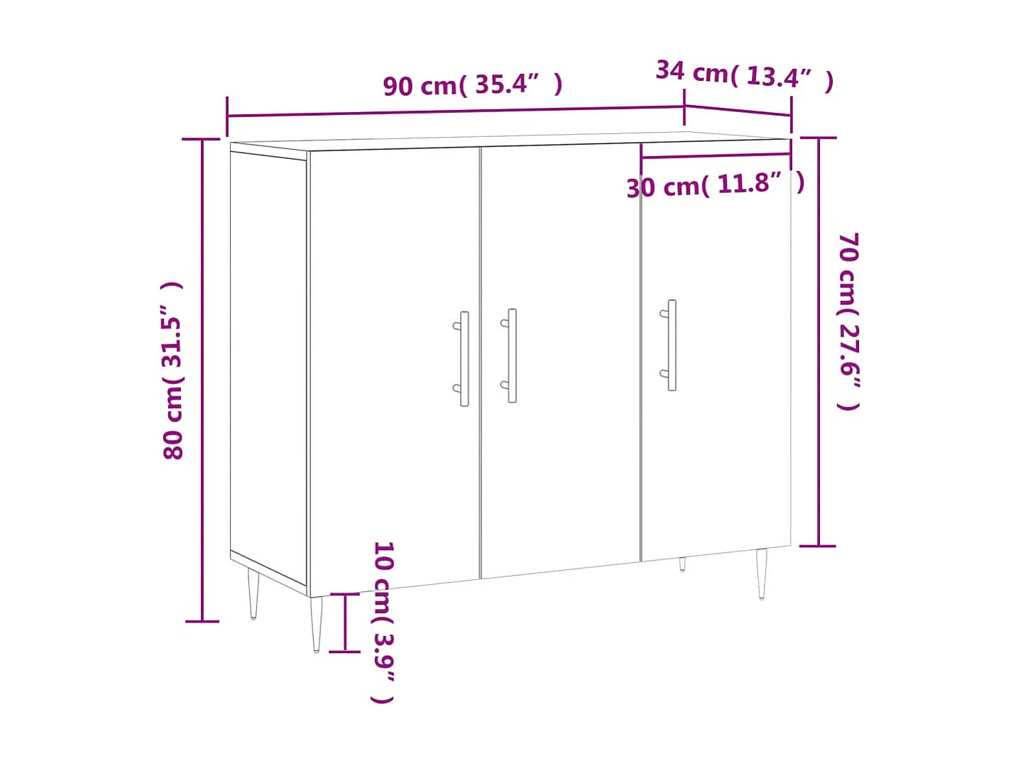 Buffet gris béton 90x34x80 cm bois d'ingénierie