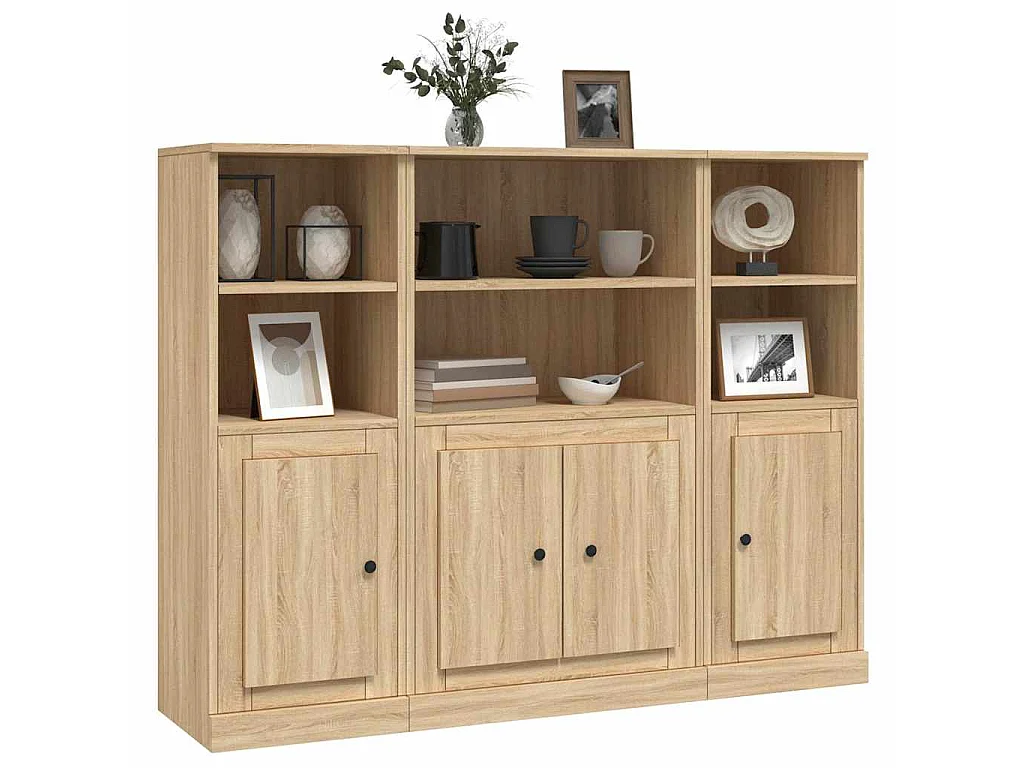 Aparador alto 3 piezas madera contrachapada roble Sonoma