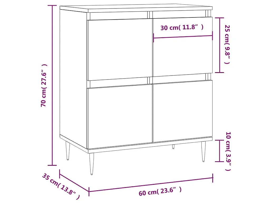 Dressoir 60x35x70 cm bewerkt hout wit