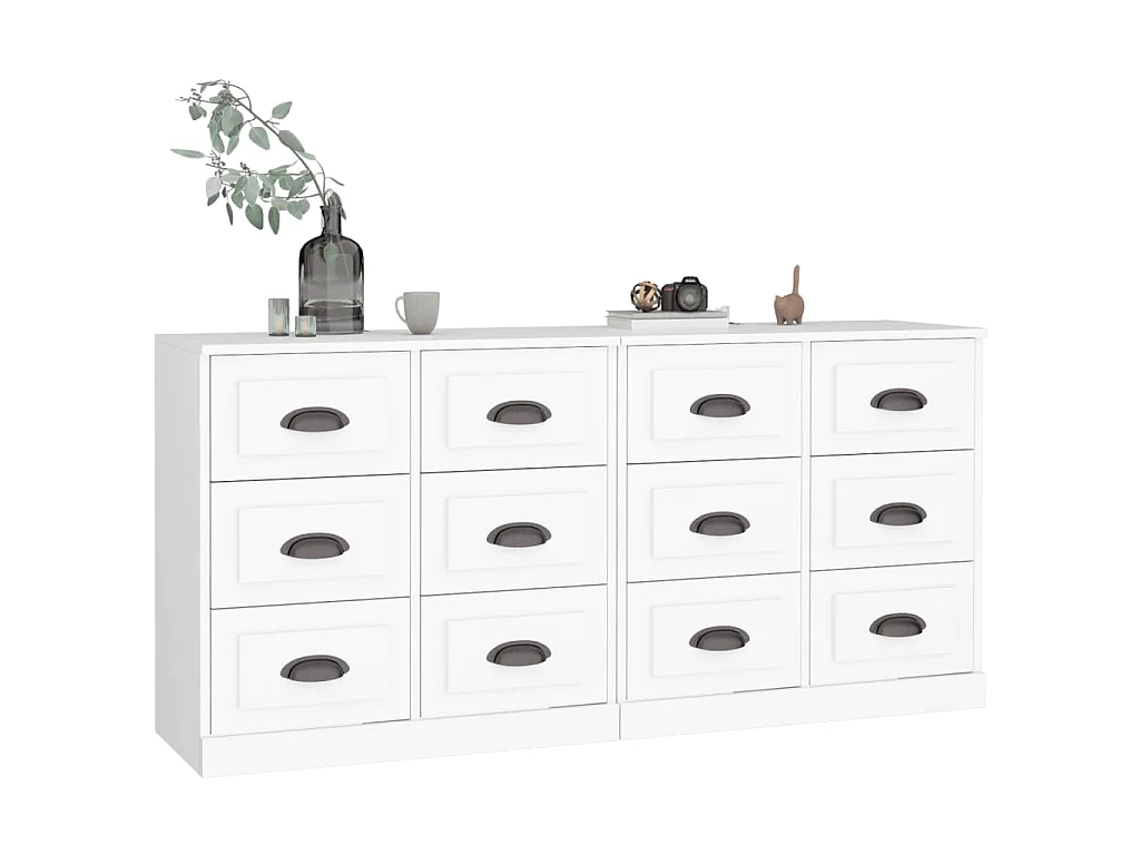 Buffets 2 pcs blanc bois d'ingénierie