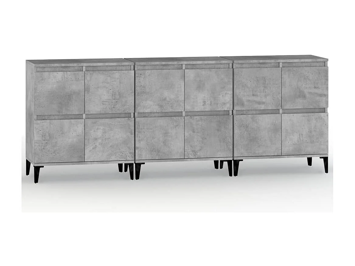 Credenze 3pz Grigio Cemento 60x35x70 cm in Legno Multistrato