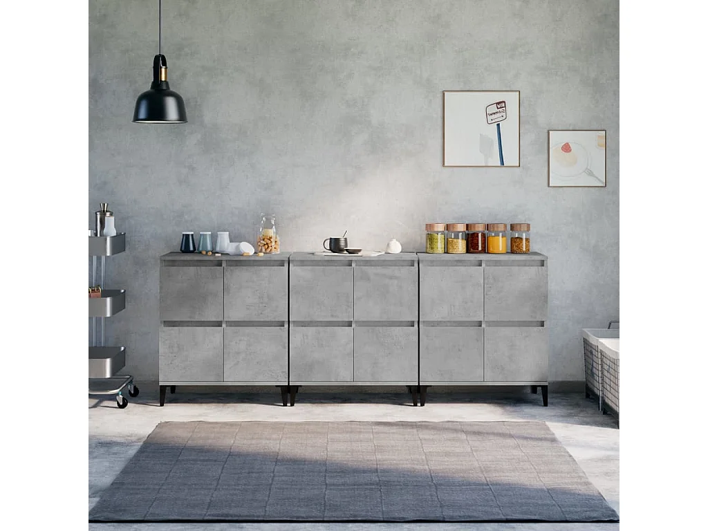 Credenze 3pz Grigio Cemento 60x35x70 cm in Legno Multistrato