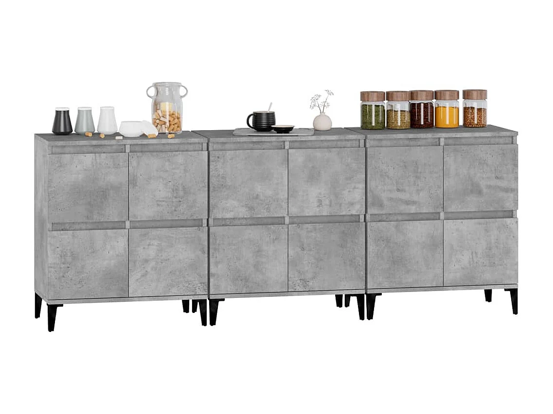 Credenze 3pz Grigio Cemento 60x35x70 cm in Legno Multistrato