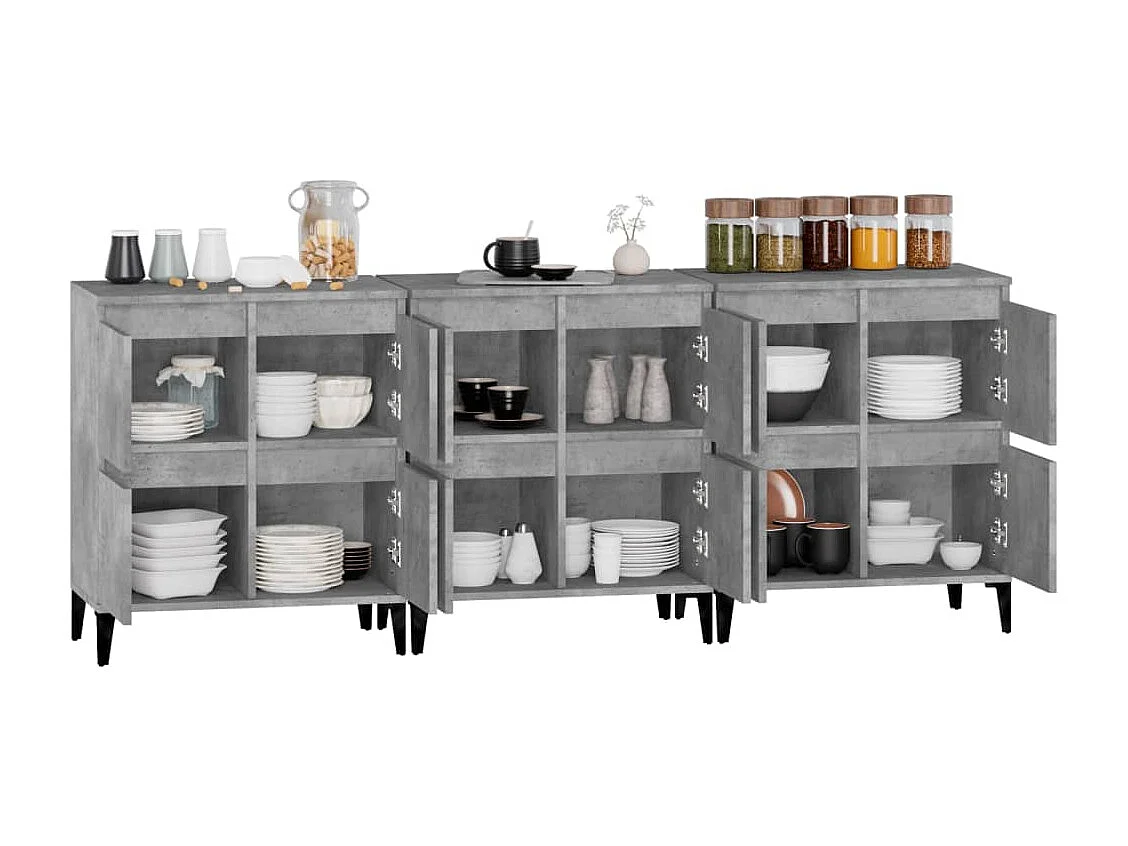 Credenze 3pz Grigio Cemento 60x35x70 cm in Legno Multistrato