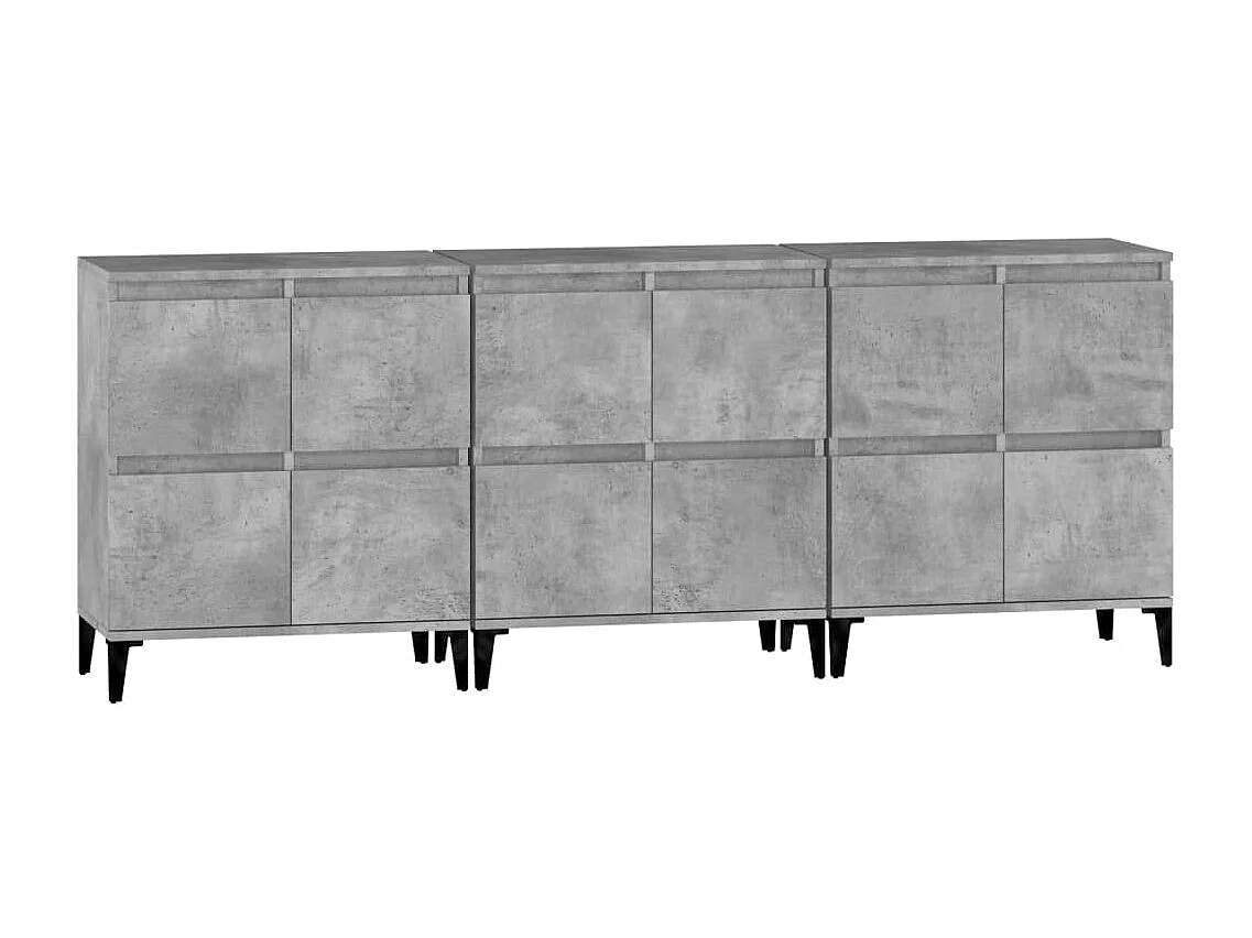 Credenze 3pz Grigio Cemento 60x35x70 cm in Legno Multistrato