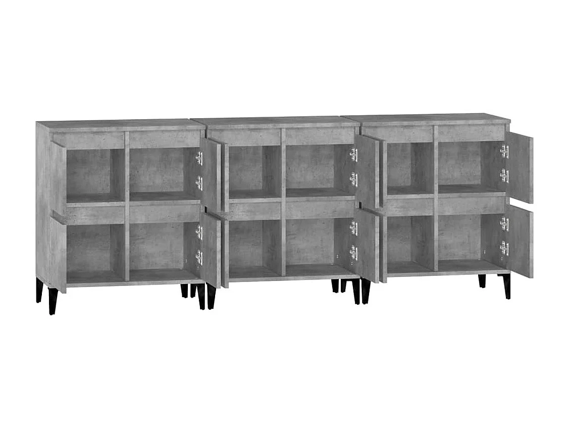 Credenze 3pz Grigio Cemento 60x35x70 cm in Legno Multistrato