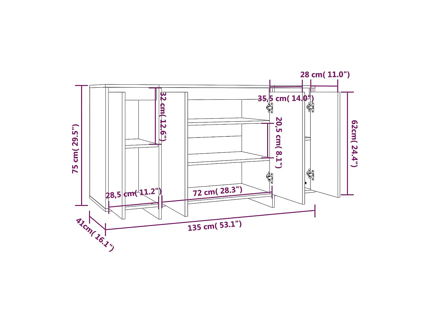 Sideboard Räuchereiche 135x41x75 cm Holzwerkstoff