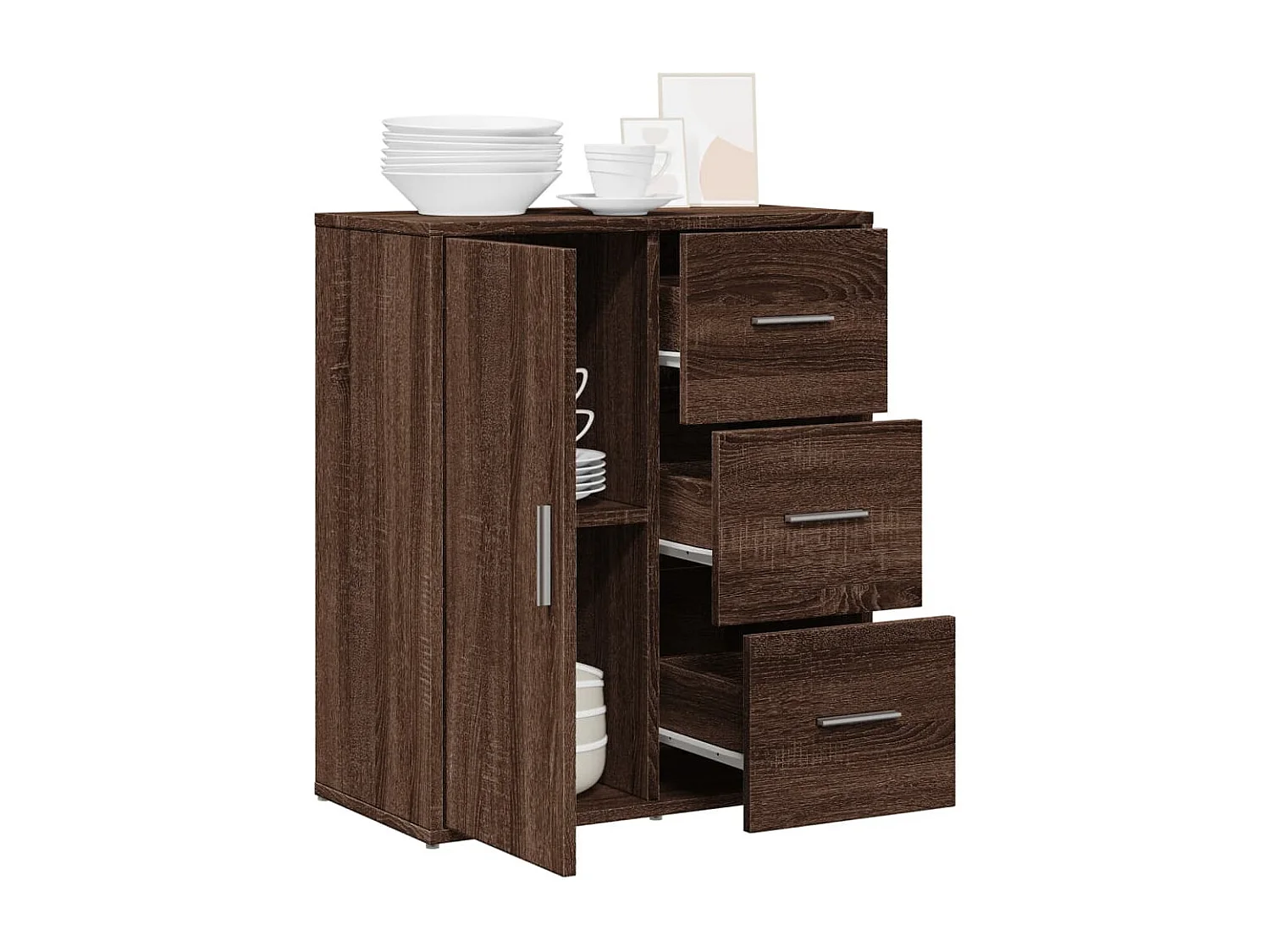 Credenza Rovere Marrone 60x31x70 cm in Legno Multistrato