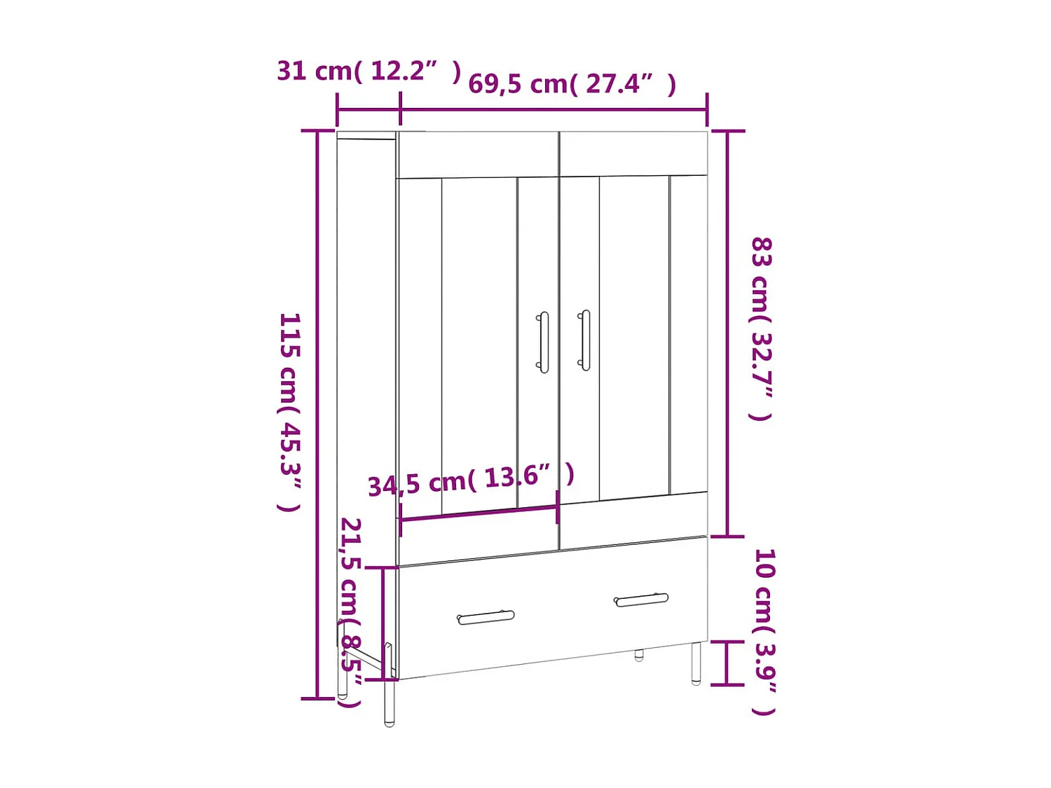 Buffet haut chêne sonoma 69,5x31x115 cm bois d'ingénierie