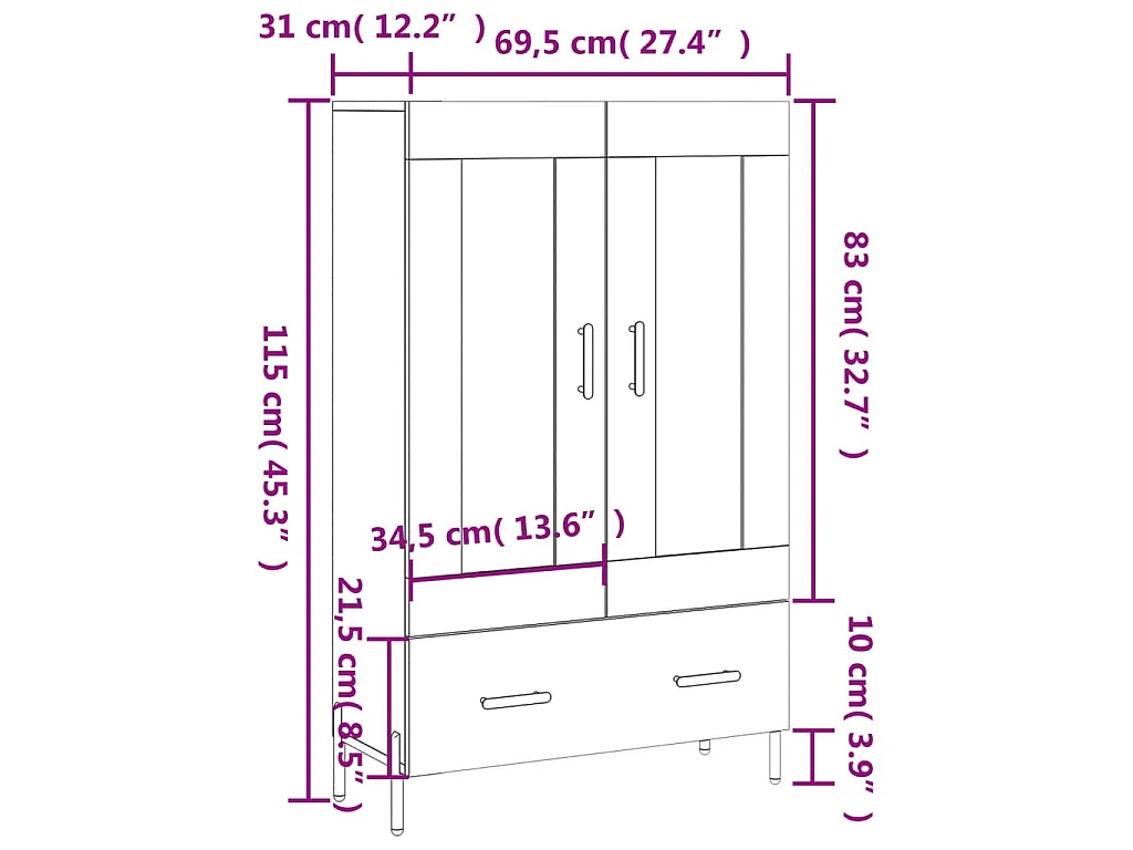 Highboard Sonoma-Eiche 69,5x31x115 cm Holzwerkstoff