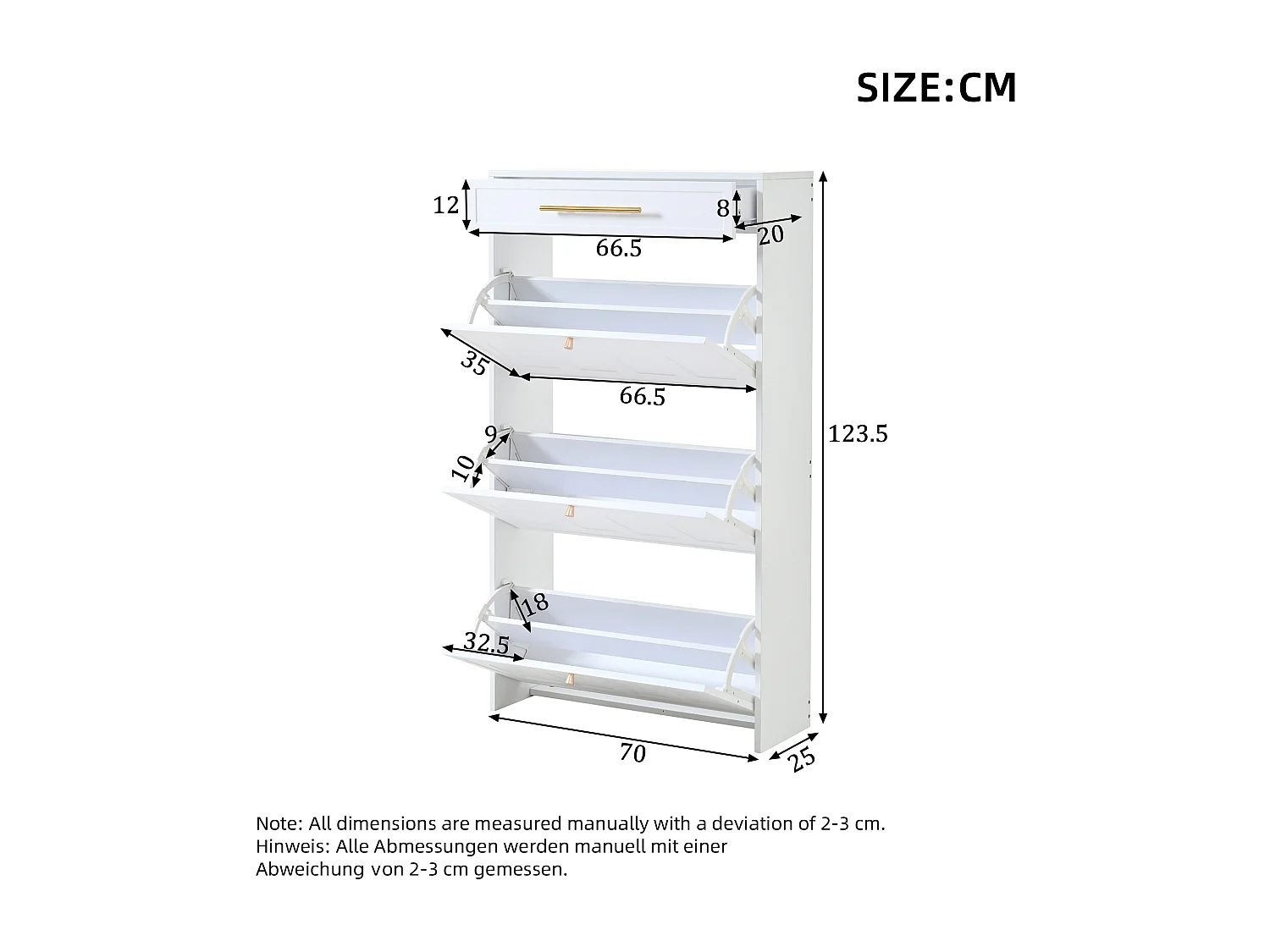 Meuble à chaussures moderne - 70 x 25 x 123.5 cm - avec 6 compartiments + 1 tiroir - pour entrée et salon - MDF - blanc