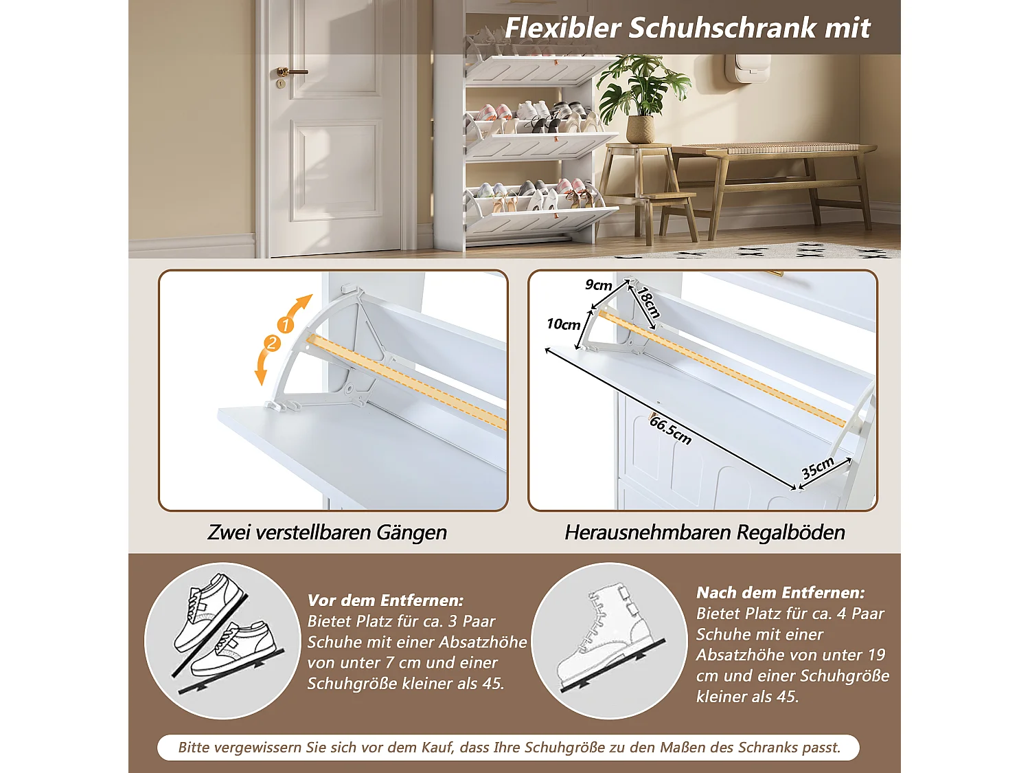 Meuble à chaussures moderne - 70 x 25 x 123.5 cm - avec 6 compartiments + 1 tiroir - pour entrée et salon - MDF - blanc