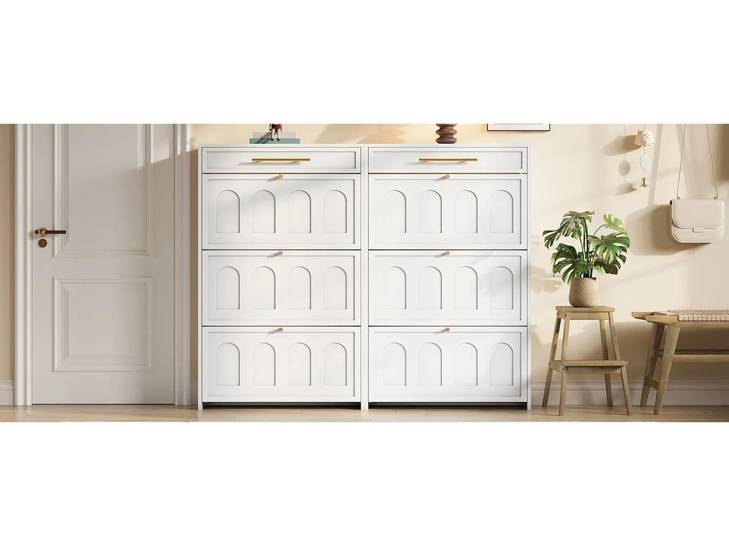 2 Meuble à chaussures moderne - 2 x 70 x 25 x 123.5 cm - avec 6 compartiments + 1 tiroir - pour entrée et salon - MDF - blanc