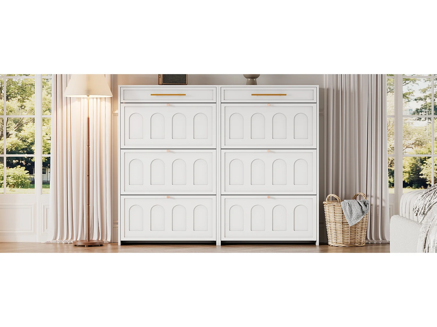 2 Meuble à chaussures moderne - 2 x 70 x 25 x 123.5 cm - avec 6 compartiments + 1 tiroir - pour entrée et salon - MDF - blanc