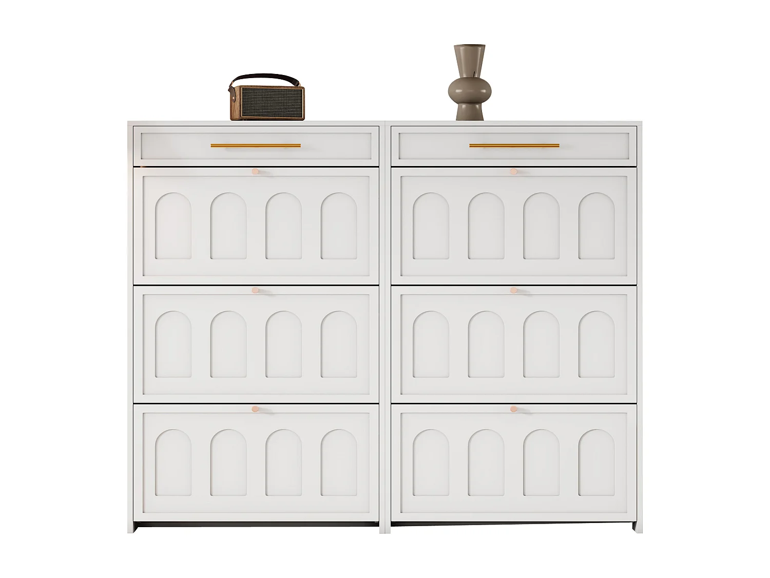 2 Meuble à chaussures moderne - 2 x 70 x 25 x 123.5 cm - avec 6 compartiments + 1 tiroir - pour entrée et salon - MDF - blanc