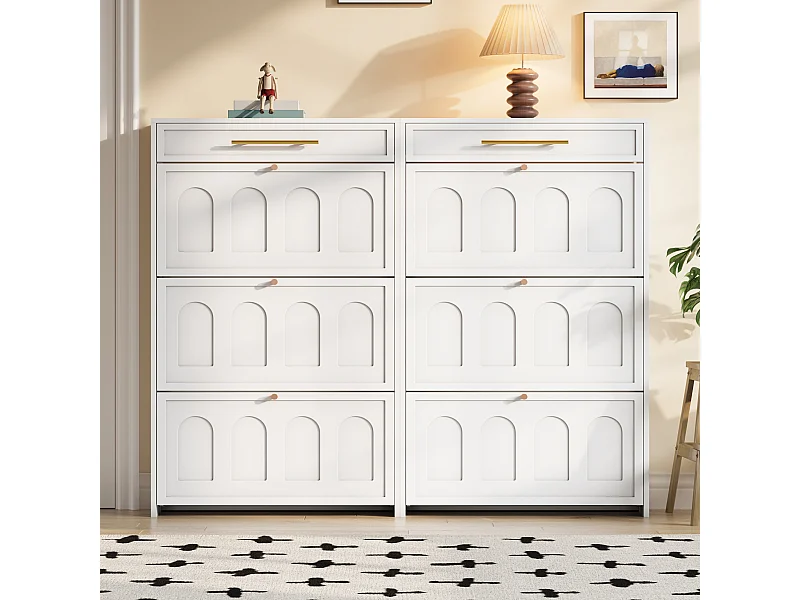 2 Meuble à chaussures moderne - 2 x 70 x 25 x 123.5 cm - avec 6 compartiments + 1 tiroir - pour entrée et salon - MDF - blanc