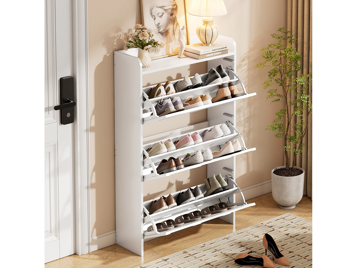 Meuble à chaussures moderne - 70 x 25 x 120 cm - avec 6 compartiments - pour les entrées et salons - MDF - blanc