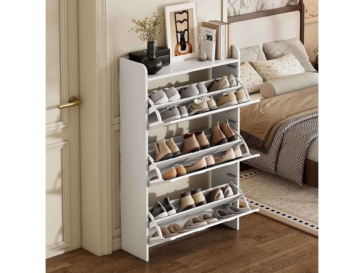 Meuble à chaussures moderne - 70 x 25 x 120 cm - avec 6 compartiments - pour les entrées et salons - MDF - blanc