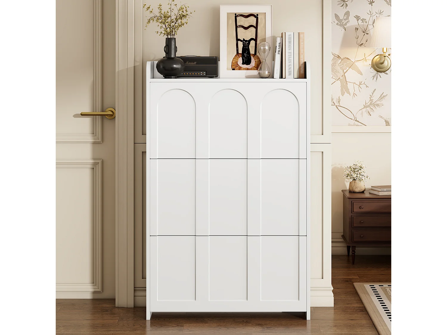 Meuble à chaussures moderne - 70 x 25 x 120 cm - avec 6 compartiments - pour les entrées et salons - MDF - blanc