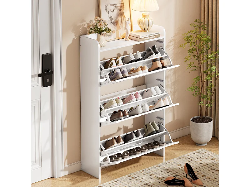 Meuble à chaussures moderne - 70 x 25 x 120 cm - avec 6 compartiments - pour les entrées et salons - MDF - blanc