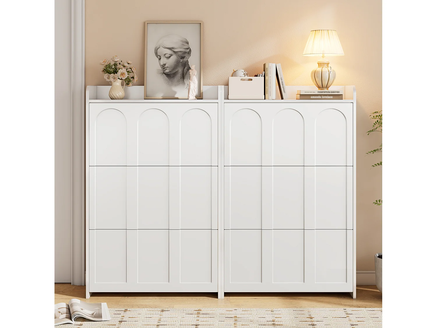 2 Meuble à chaussures moderne - 2 x 70 x 25 x 120 cm - avec 6 compartiments - pour les entrées et salons - MDF - blanc