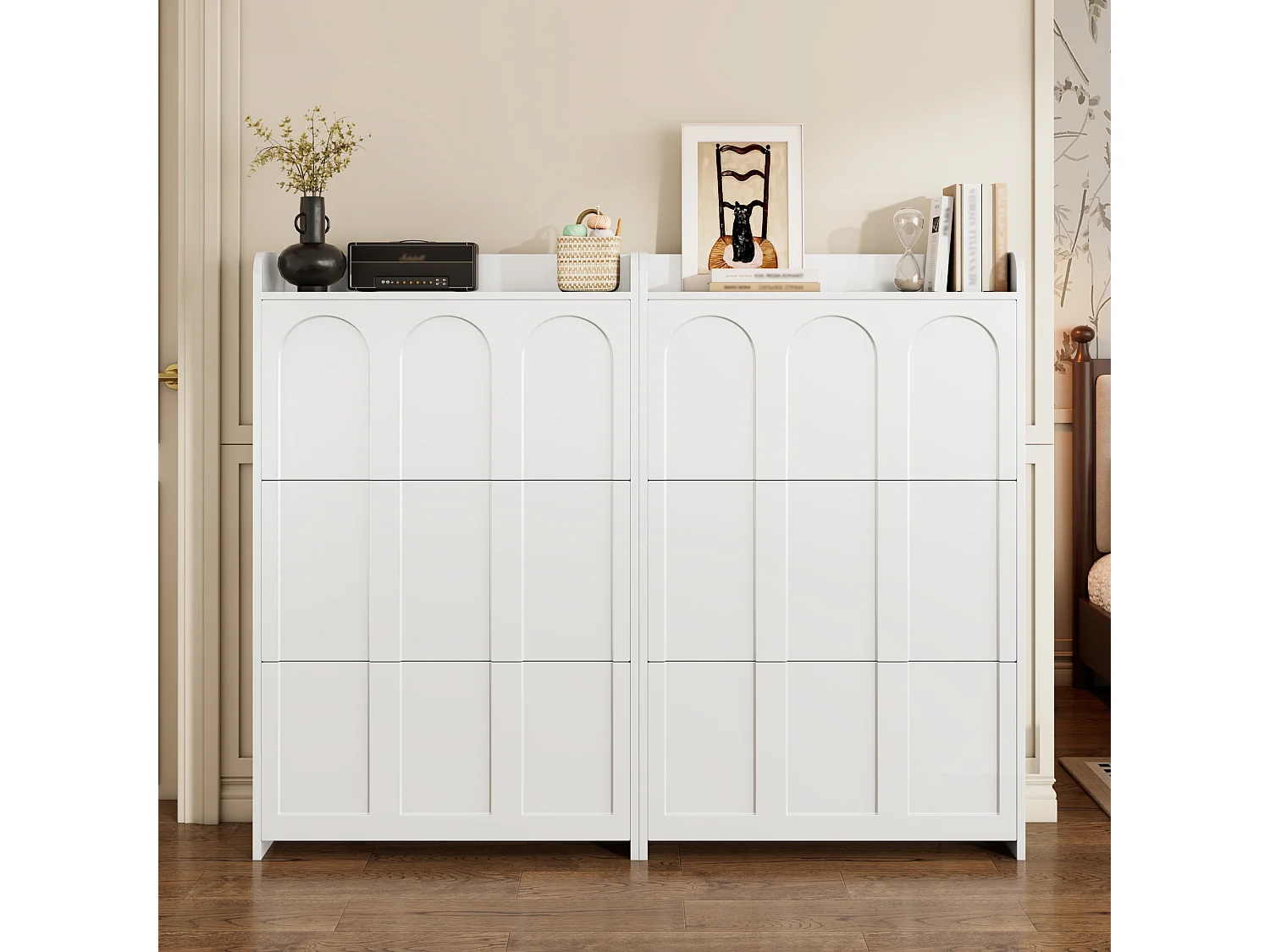 2 Meuble à chaussures moderne - 2 x 70 x 25 x 120 cm - avec 6 compartiments - pour les entrées et salons - MDF - blanc