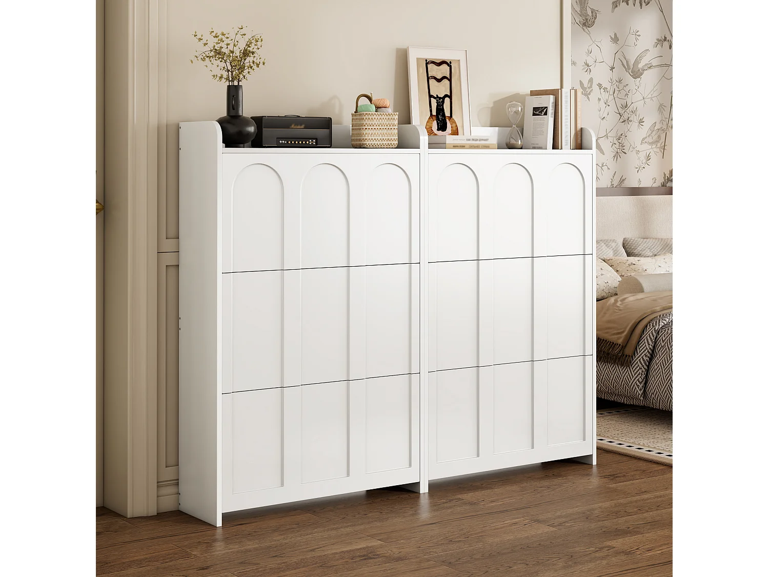 2 Meuble à chaussures moderne - 2 x 70 x 25 x 120 cm - avec 6 compartiments - pour les entrées et salons - MDF - blanc